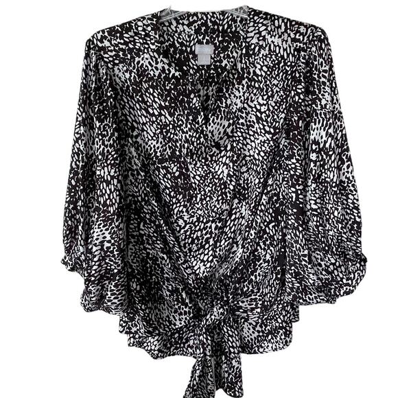 Chico's Tops - Chico’s Textured Tie Front top Size 16 black white